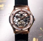 42mm Hublot Rose Gold Classic Fusion Skeleton Tourbillon Diamond Watch Replica 